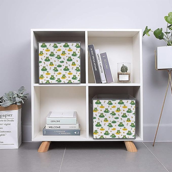 Foldable Storage Bins with Handles Cute Frogs Sturdy Collapsible Cube Box for Organizing Blankets Towels Toys Ideal for Home &amp Closet Use