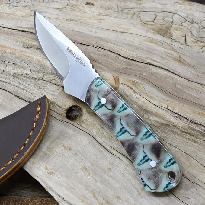 WHISKEY BENT HAT CO. Mini Skinner 440 Steel Fixed Blade Knife w/Leather Sheath (Corriente)