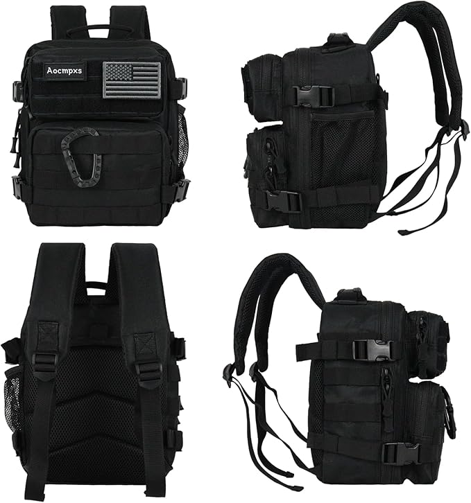 Mini Tactical Backpack 9L Small Gym Backpacks Sport Bag for Men Women Molle Military Pack with US Flag Patch and Carabiner (Tan)