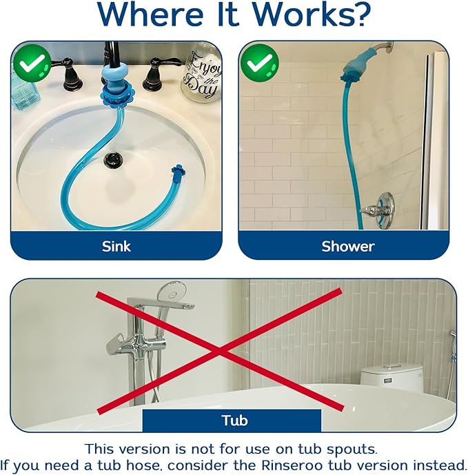 Rinseroo: Shower Cleaning Thing–Slip-On Handheld Hose Attachment for Fast Mess-Free Shower Wall Rinsing–6 Ft Hose Fits Up to 5 Shower Head –Temporarily Converts Standard Shower into Handheld