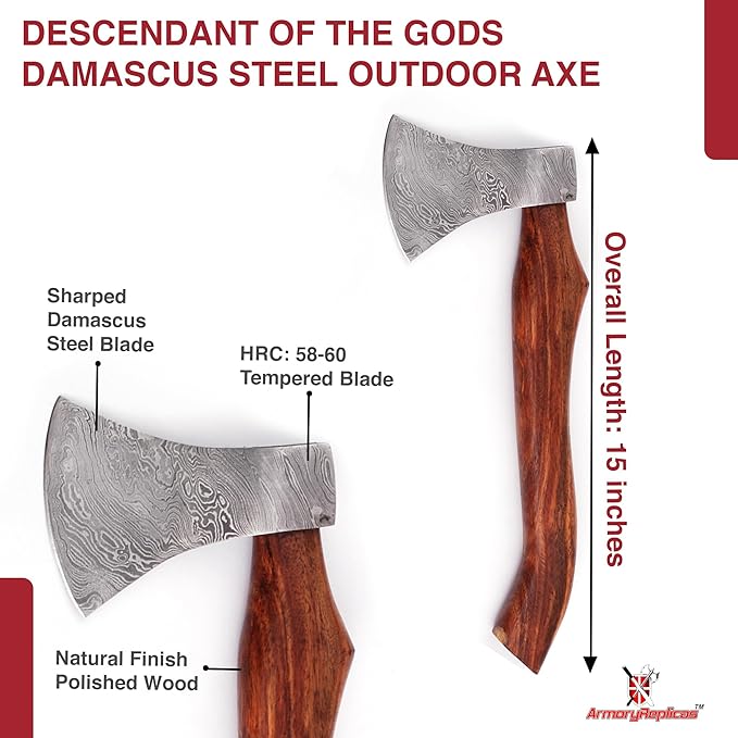 Armory Replicas™ Elite Woodsman Damascus Steel Outdoor Camping Hatchet Axe