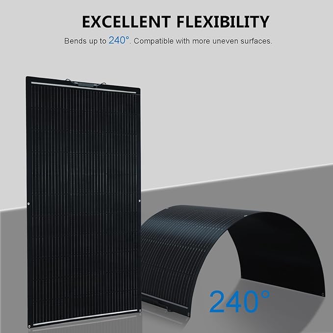 Flexible Solar Panel 300W /2PCS 150W Fiberglass Monocrystalline Lightweight Module for Off-Grid RV Boat Van Cabin Uneven Surfaces 12V/24V Battery Charge (4)