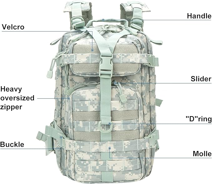 Greencity Army Tactical Backpack Military Assault Pack Flag Patch Outdoors Bug Out Bag Small Rucksack Molle Bag 30LACU