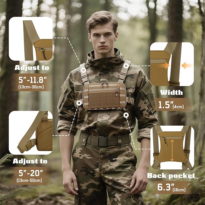 Outdoor Tactical Chest Bag Chest Rig Pack EDC Molle Utility Chest Pouch for Workouts Hiking Fishing