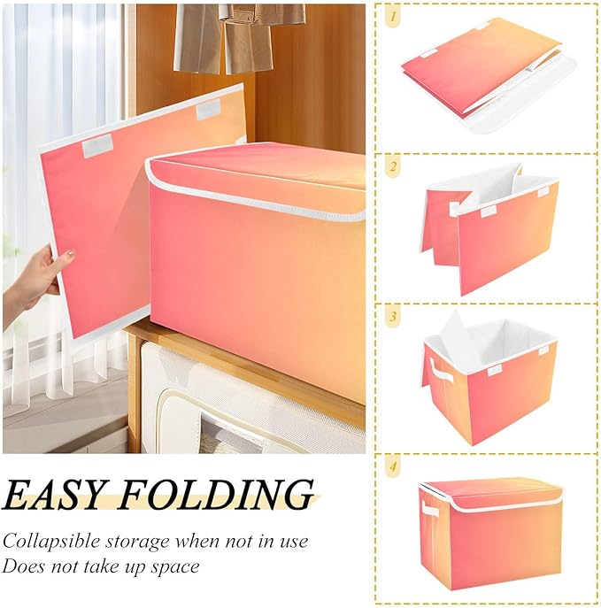 Orange Gradient Storage Containers with Lids Foldable Organizing Containers Storage Bins with Lids Large for Office