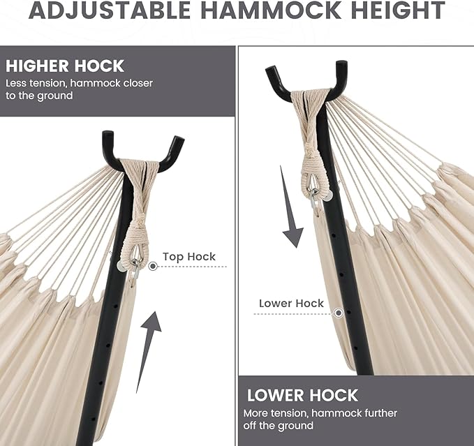 Lazy Daze Hammocks Double Hammock with 9ft Space-Saving Steel Stand Includes Portable Carrying Case 450 Pounds Capacity (Natural)