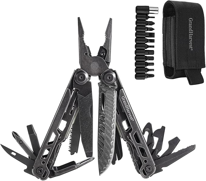 Multitool 25-in-1 Spring Loaded Pliers Multi Tool Each Tools with Safety Lock-Stainless Steel Multi-Tool Propylene Sheath Survival Gear for Camping Hiking Multi Plier Pocket Knife