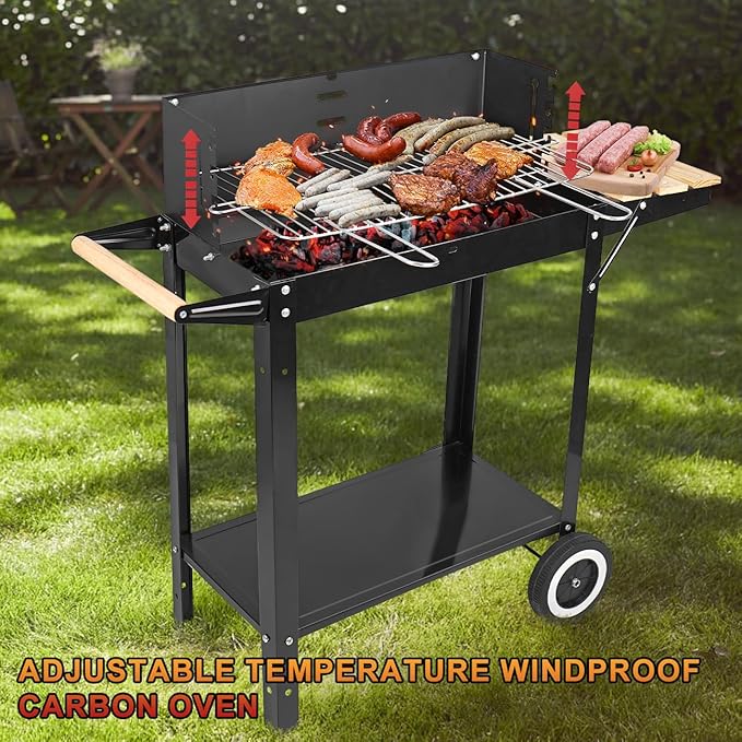 Charcoal Grills Outdoor BBQ Grill with Side Table Charcoal Grill with Wheels for Outdoor Grilling/Tabletop Cooking