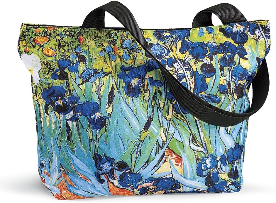 Iris Garden Tote Bag for Women Shoulder Bag with Top Zipper Closure Lightweight Reusable