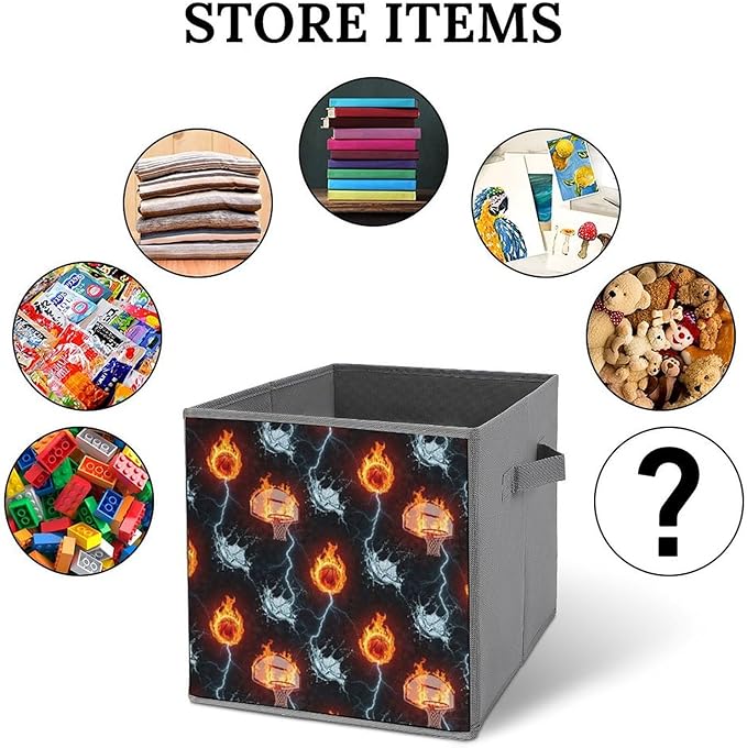 Convenient Closet Organizer Bins Cool Water Fire Basketball Foldable Storage Cubes for Clothes Shoes Neat Storage Solution