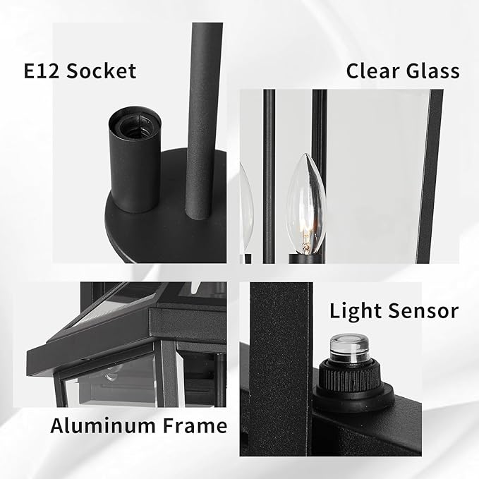 JYZ Dusk to Dawn Outdoor Wall Sconce 24 Inch Waterproof Exterior Wall Lantern with Textured Glass 2-Light Anti-Rust Classic Porch Light for Front Door Garage Patio Yard JYOWL06-BK-L