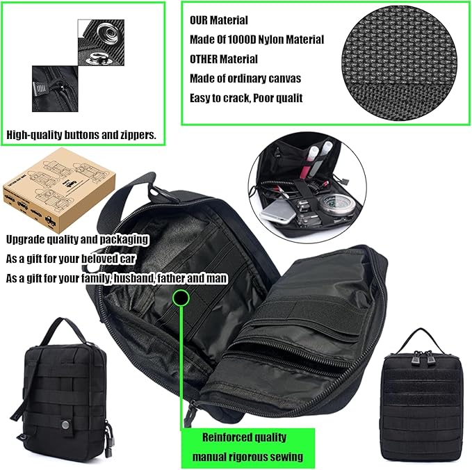6 Pack Tactical Molle Car Seat Back Organizer Tactical Vehicle Panel with 5 Detachable Molle Pouch for Car Truck Ford Jeep VehicleUS Patch Automotive Organizer For Man (5 Pouches)