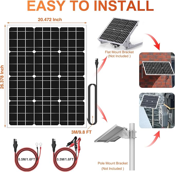 SUNER POWER 12V Solar Panel Kit 50W High Efficiency 50 Watt Solar Panel + Ultra-Smart 10A MPPT Charge Controller Solar Battery Trickle Charger Maintainer for Boat Car RV Motorcycle Marine Automotive