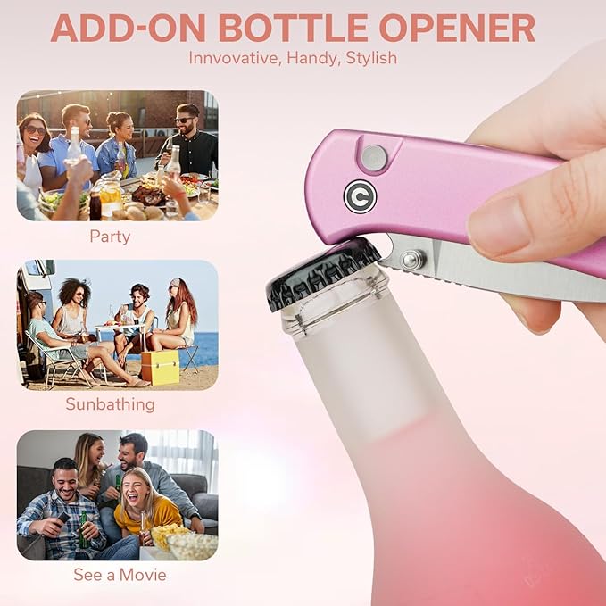 CIVIVI Qubit Pink Pocket Knife for EDCFolding Utility Knife with 2.98 14C28N Blade Aluminum HandleFashion Gifts for WomenMen C22030E-5