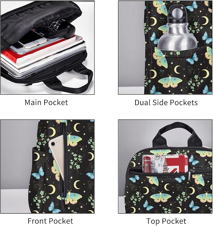 Travel Backpack goth moon moth Butterfly Daypack