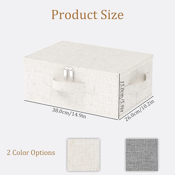 Underbed Storage Box with Lid Foldable Clothes Organizers Home Organising Baskets for Clothes Shoes Blankets Pillows 14.9x10.2x5.9Inches Beige 2 Pack