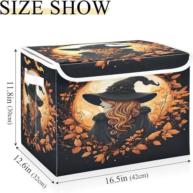 senya Halloween Baskets Collapsible Storage Bins with Lids Autumn Witch Halloween Storage Boxes Clothes Baskets for Organizing