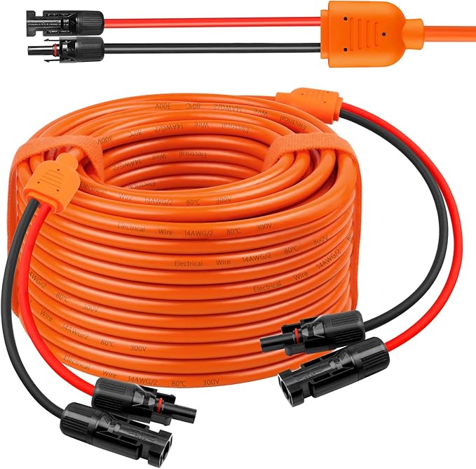 Solar Panel Extension Cable 100FT - MOOKEERF 10AWG+14AWG Solar Wire with Female &amp Male IP68 Waterproof Connector for RV Photovoltaic Systems Home Boat Solar Panels Car