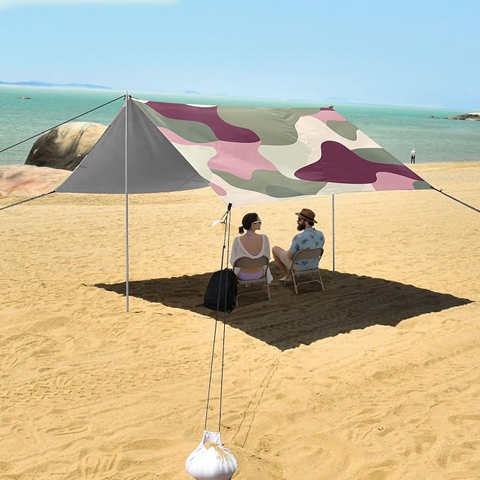 Sage Foldable Beach Tent UPF50+ Easy Setup Large Sun Shelter with Sandbags and Shovel for Camping Picnics Backyard &amp Fishing