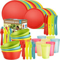 40 Piece Plastic Dinnerware Set for 8 with Cutlery Unbreakable Plates and Bowls Set Dishwasher &amp Microwave Safe Reusable Dish Set for Camping RV Outdoor Kitchen Apartment DiningRainbow Multi