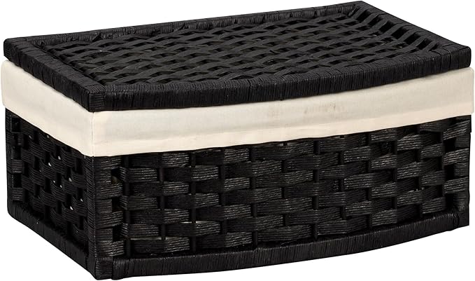 Household Essentials Hand-Woven Paper Rope Basket with Lid and Liner Black Stain