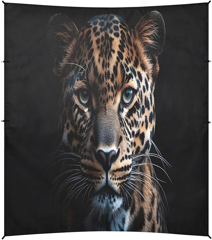 Leopard Portrait Beach Tent Sun Shelter Set UPF50+ UV Protection 10.5 x 9.19 FT Camping Shade Canopy with Sandbags Sand Anchors Carrying Bag and Others