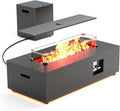 42 Outdoor Fire Pit Table 50000 BTU Gas Fire Pit with Glass Wind Guard Fire Stones Waterproof Cover Propane Fire Pit Table for Outside Patio (Warm Light Black)