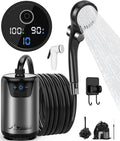 WADEO Portable Shower 6000mAh Rechargeable Camping Shower Pump with 10 Spray Modes Fahrenheit Display IPX7 Waterproof Ideal for Outdoor Camping Travel Car Washing Pet Bathing (Silver Gray)