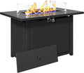 43” Outdoor Propane Fire Table Set with Heavy-Duty Glass Stones Glass Wind Guard Lid &amp Water-Resistant Cover 50000 BTU Metal Fire Pit Table Rectangle Fire Pit Table for Patio Deck