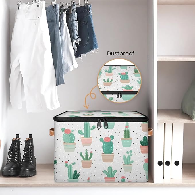 Storage Bins with Lids Cactus Plants Storage Basket Clothes Organizer with Handles Closet Storage Containers for Clothing Bedding Blanket