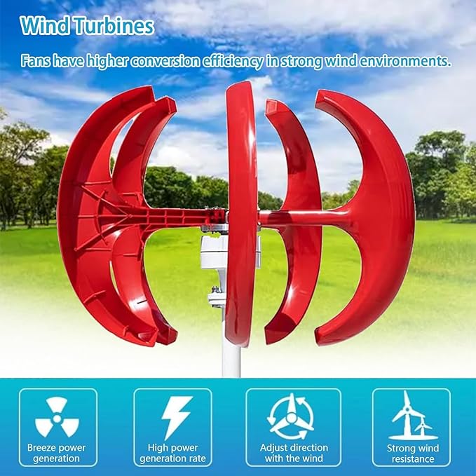 16000W Wind Turbines Generator5 Blades 12V/24V/48V Vertical Axis Wind Turbines Generator Kit3 Phase AC Permanent Magnet Generator Kit for Home Hybrids Streetlight Use(Red48V)