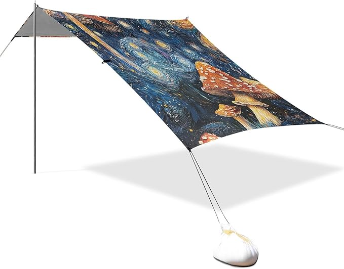 ALAZA Mushroom Starry Night Galaxy Art Beach Tent Sun Shelter Portable Canopy Sunshade for Outdoor Camping Picnics Backyard Fun 10x9 ft