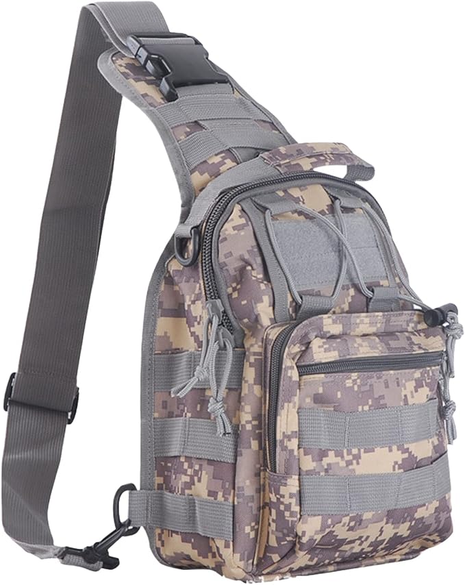 Tactical Crossbody Military Sling Bag Waterproof Oxford Shoulder Bag MOLLE Chest Bag Assault Back Pack One Strap Backpack for Outdoor Camp Hiking Cycling Running ACU Digital