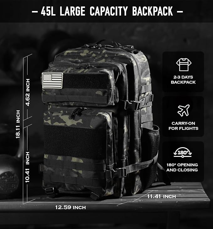Military Tactical Backpack for Men 45L Molle Army 3 Days Assault Pack Bug Out Bag Water Resistant