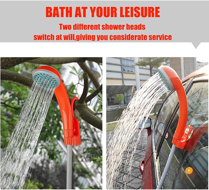 OrangePortable Outdoor ShowerHandheld Shower HeadSmall and LightEasy to CarrySimple to UseSuitable for Outdoor Camping ShowerPet WashingCleaning Basket