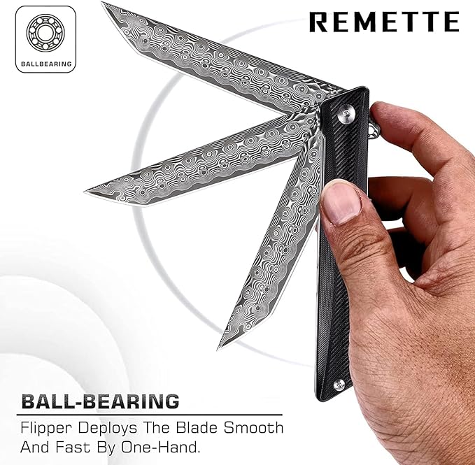 REMETTE Damascus Pocket Knife GD22K Flipper Open Tanto Blade Damascus Steel Folding Pocket Knives with Pocket Clip G10 Handle Men Women Sharp EDC Pocket Knife Camping Hiking Gift