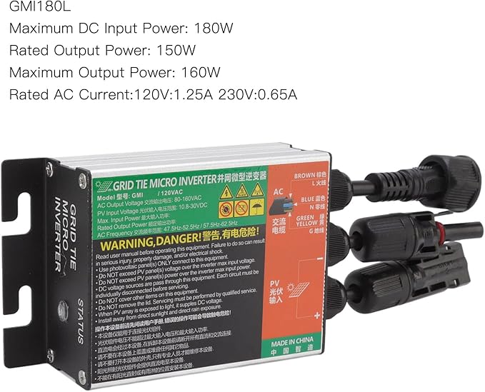 Diydeg 180W MPPT Grid Tie Micro Inverter for 12V Solar Panel Home Use System DC to AC Micro Inverter Solar Micro Inversor (GMI-180L-AC110V)