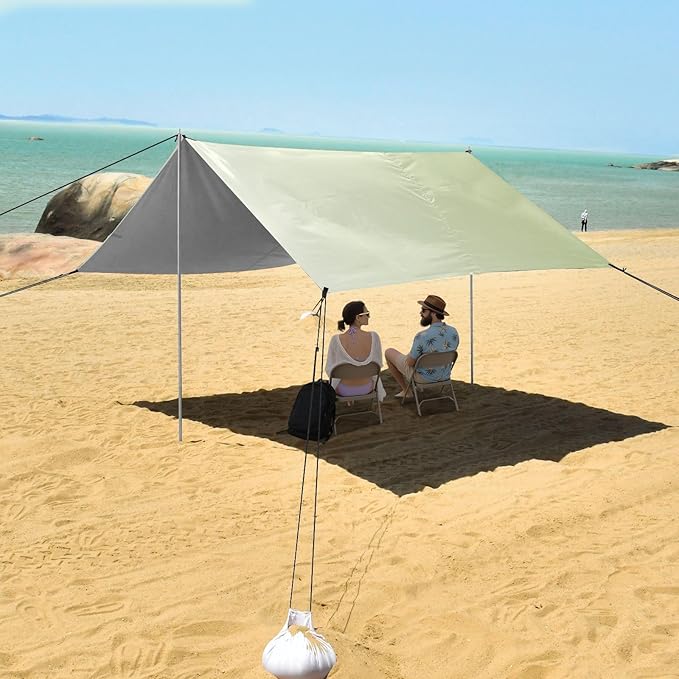 Cyan Blue Gradient Beach Canopy UPF50 Water-Resistant Portable Sun Shelter Includes Sand Shovel Sandbags Stability Poles for Backyard and Camping