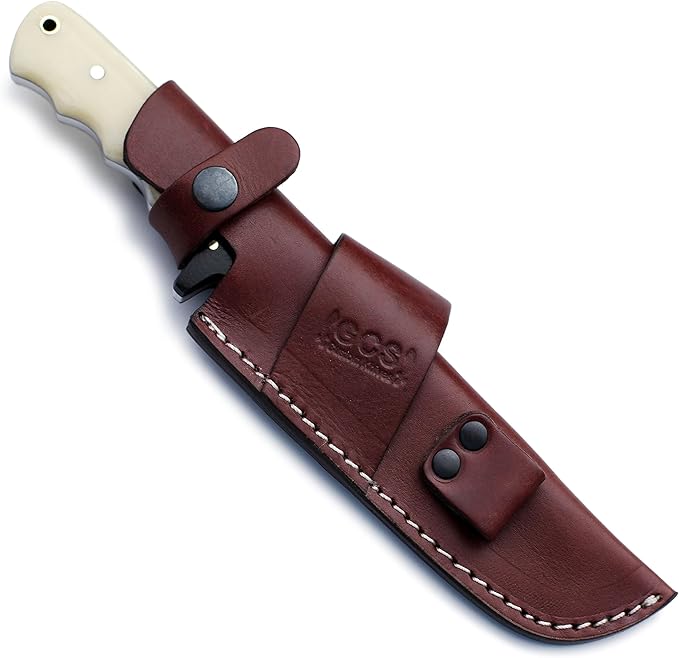 GCS Custom Handmade Coloured Bone Handle D2 Tool Steel Tanto Survival Tactical Fixed Blade Knife Buffalo Hide Leather Sheath GCS177