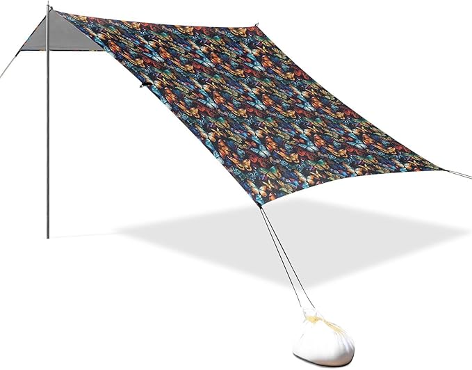 ALAZA Various Colorful Butterfly Beach Tent Sun Shelter UPF50+ Protection Beach Shade Canopy w/ 4 Sandbags for Outdoor Camping Fishing Backyard Fun Picnic 10x9 ft