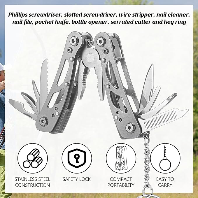 Lasnten 24 Pcs Small Multitool Pliers Gifts for Men Stainless Steel Small Multitool Mini Pliers Foldable Bottle Opener Screwdriver Apply to Camping Dad Gifts (Grey)