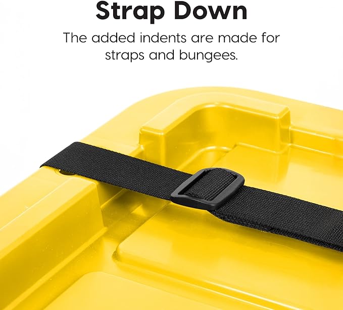 IRIS USA 8-Pack 27 Gallon Storage Bins with Lids |Made in USA| Heavy Duty Plastic Tote Containers for Truckbed Tool Box Organization Large - Black/Yellow