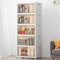 UAMFURI Stackable Storage Bins with Lids 240QT Closet Organizers Lockable Storage Cabinet Foldable Storage Box with Doors and Wheels Plastic Drawers for Home Garage Office (5 White Medium)