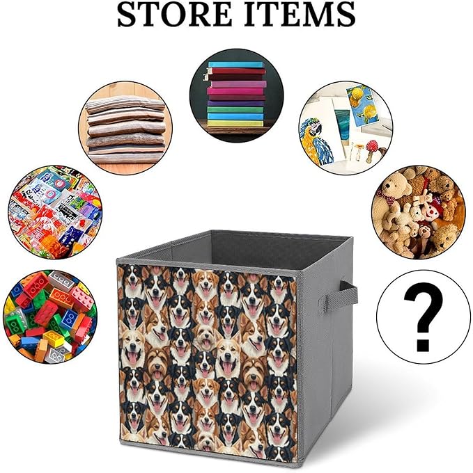 Practical Folding Storage Bins Cute Dogs Puppy Sturdy Container for Wardrobe Kitchen Simplistic Storage Solution