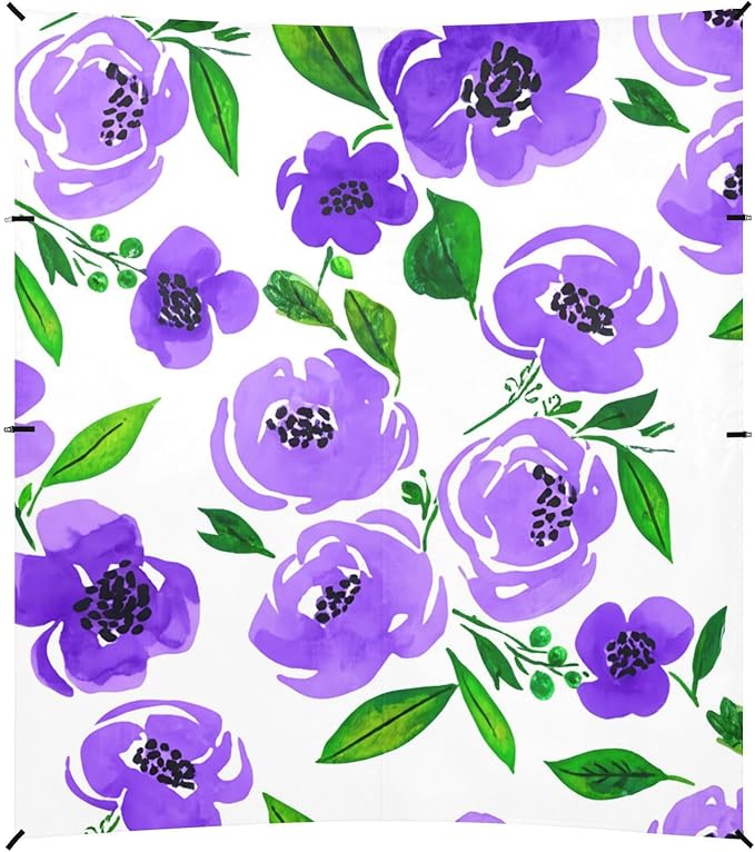 Beach Canopy with Windproof Ropes &amp Sandbags Beach Tent Sun Shade Sun Shelter for Camping Trips Fishing Backyard Fun or Picnics Purple Flowers