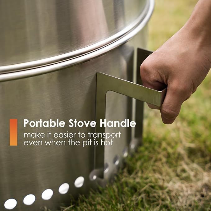GreenVines Smokeless-Fire-Pit | 19-Inch | 304 Stainless-Steel-Firepit | Portable Outdoor Pits with Stand for Camping | Bag &amp Sticks &amp Holders | Solo Wood Burning Bonfire | Low Smoke Stove