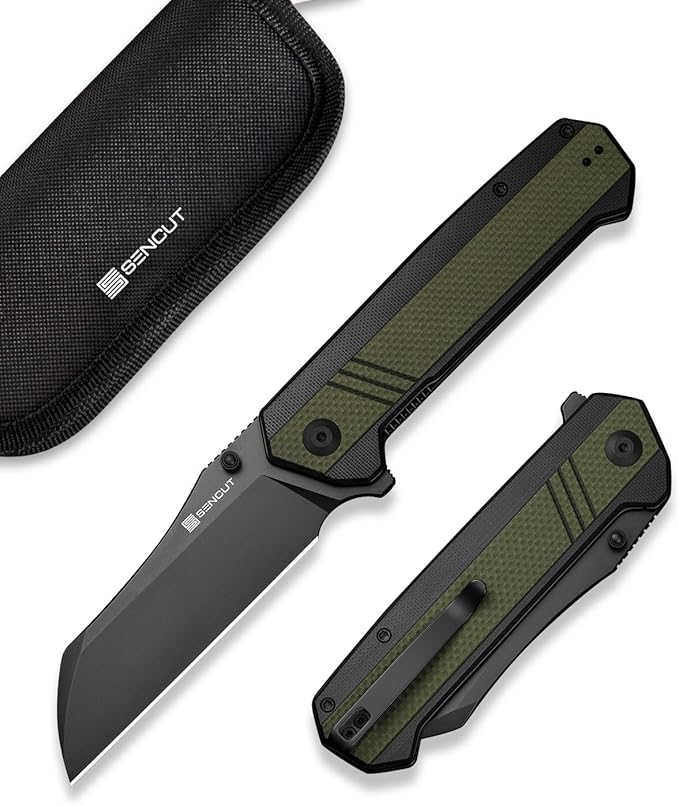 SENCUT Draxor Folding Pocket Knife for EDC Camping Knife with 3.7'' 9Cr18MoV Blade &amp G10 Handle Gift for Men Women (Green)