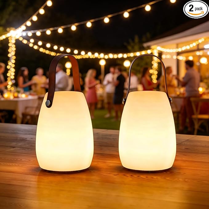 uuffoo 2 Pack Rechargeable Portable Table Lamp Cordless RGB Lantern with Remote Decorative LED Night Light IP44 Waterproof Indoor Outdoor Lamp for Bedroom Patio Garden Wedding Party