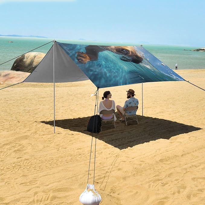 ALAZA Dog Puppy Underwater Beach Tent Sun Shelter UPF50+ Protection Beach Shade Canopy w/ 4 Sandbags for Outdoor Camping Fishing Backyard Fun Picnic 10x9 ft