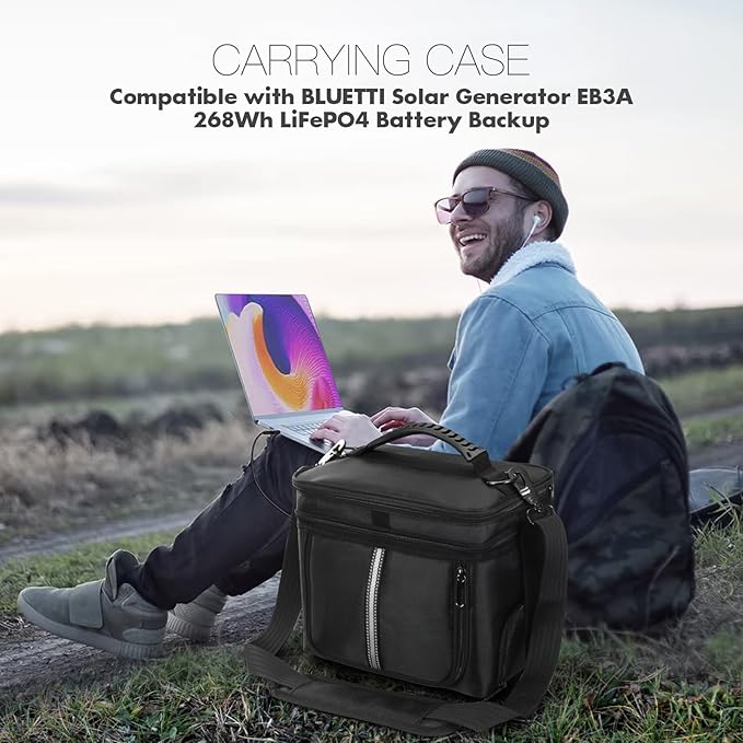 Portable Power Station Carrying Case Compatible with BLUETTI EB3A 268Wh LiFePO4 Power Station Generator Protective Shoulder Bag Storage Cover with Pocket for Camping Charging Accessories